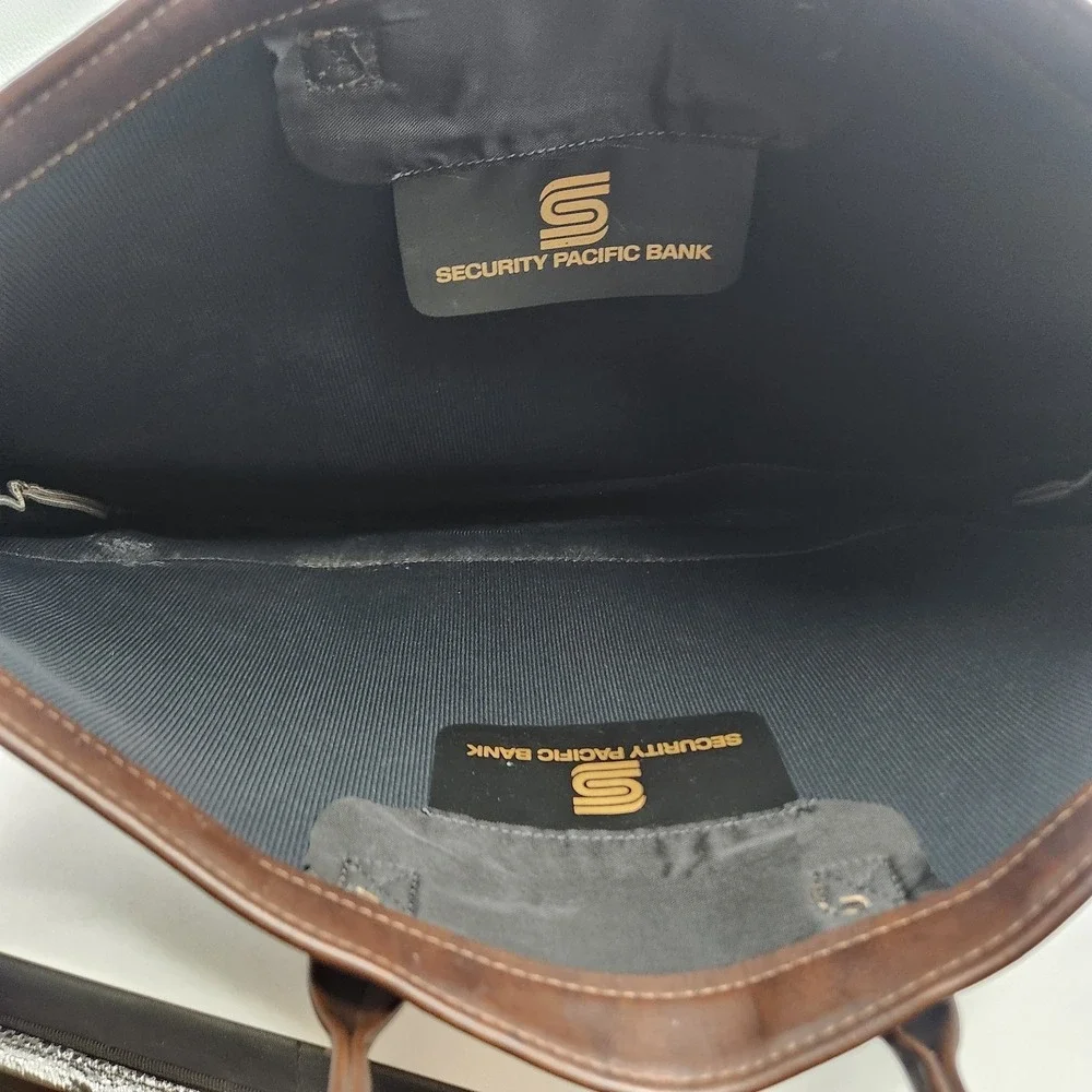 Vintage Security Pacific‎ Bank Portfolio Briefcase 17x11 Canvas Faux Leather